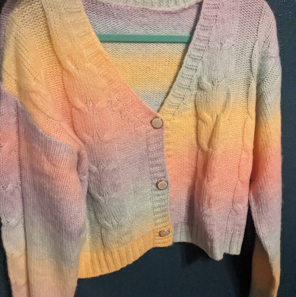 Pastel Ombre Drop Shoulder Crop Cardigan L NEW